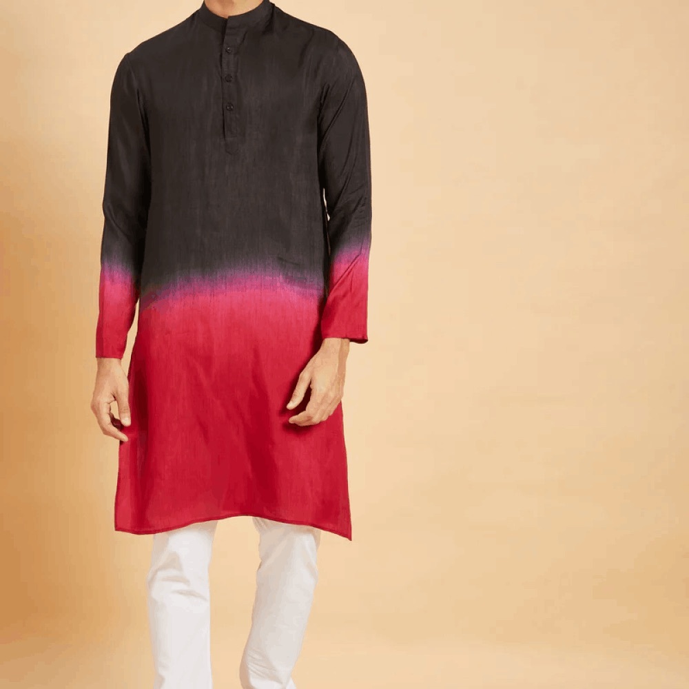 Black and Red Knight Designer Men's India Kurta by Hilo Design size XXL 2XL